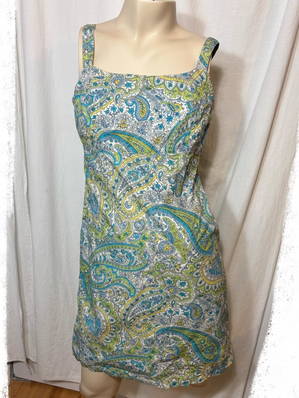 Old Navy women’s paisley print blue green cotton dress size 4 vintage 2000s Y2K
